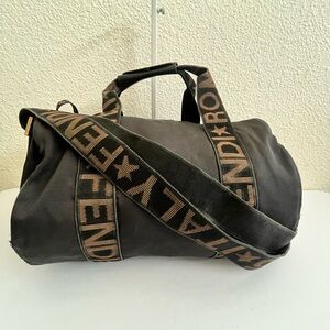 Fendi Black Duffel Bag with Brown Straps